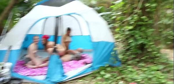  Camping girls sharing a dick